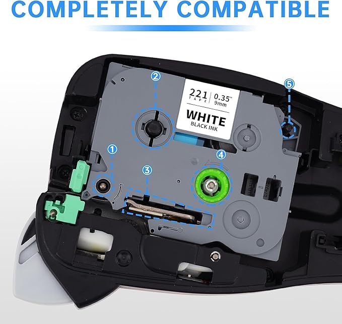 Unismar Tze 9mm 0.35'' Laminated White Compatible for Brother TZe-221 TZ-221 Label Tape Work for Ptouch PTD210 PTD220 PTD200 PTH110 PTH100 PTD400 PTD600 PT1280, Black on White 3/8'' x 26.2ft, 10Pack