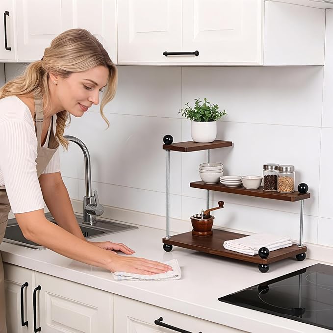 Countertop Organizer Organization, 3-Tier Moveable Corner Shelf Organizer, Easy to Assemble,Suitable for Various Locations Such as Kitchens, Bathrooms, Over Sink and Coffee Areas(Brown)