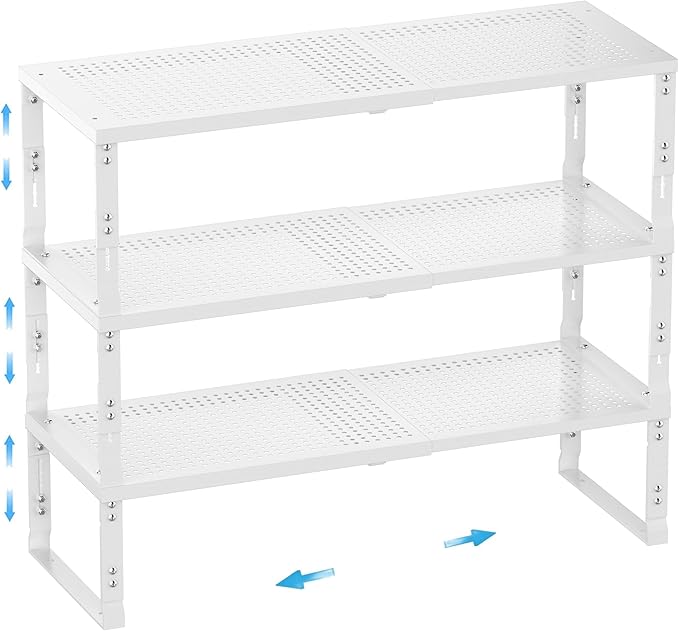 Wobmmi Expandable Spice Rack,Stackable Storage for Cabinet, Multi-Functional Kitchen Shelving,Height-Adjustable,Sustainable Organizer Solution(3Packs/White/Large)