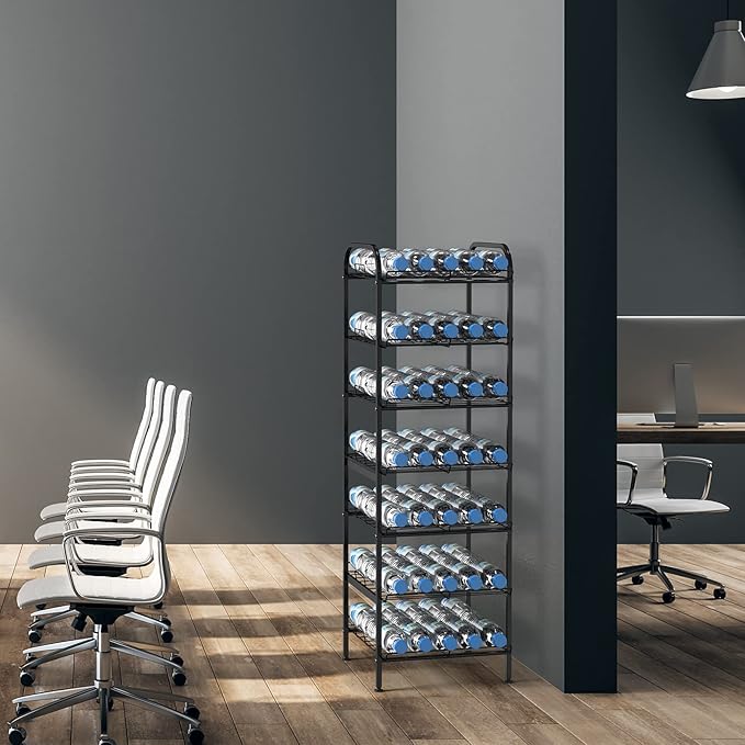 BTY Water Bottle Organizer 7 Tier Freestanding Water Bottle Storage Organizer Metal Bottle Rack Holder Stand Shelf for Kitchen Pantry Food Storage (Black)