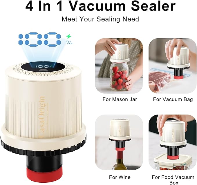 Electric Mason Jar Vacuum Sealer Kit for Wide & Regular Mouth Jars, Automatic Jar Sealer for Canning and Food Storage, Includes Lids & Vcuum Bags