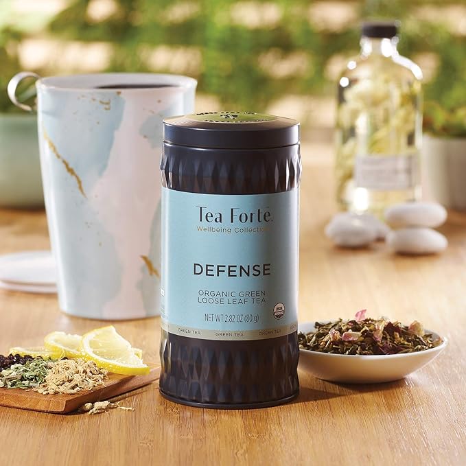 Tea Forte Defense Premium Loose Leaf Caffeinated Green Tea Blend Canister, Makes 35-50 Cups