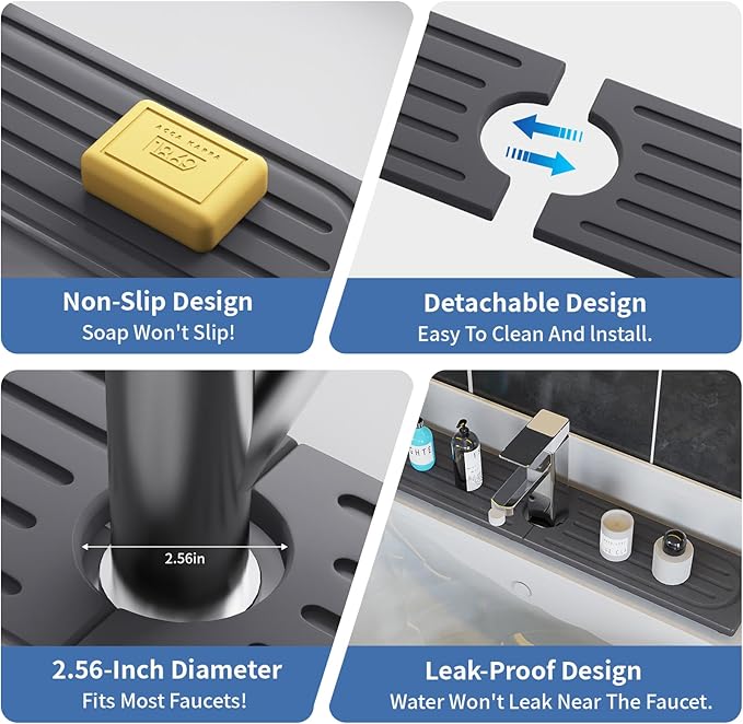 Faucet Mat for Kitchen Sink, Water Absorbent Kitchen Faucet Mat, Durable Sink Splash Guard with Raised Feet, Diatomite Fast Drying Kitchen Sink Faucet Mat, Stone Drying Tray for Bathroom Counter