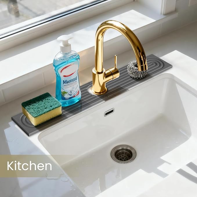 Faucet Mat for Kitchen Sink,Diatomite Fast Drying Stone Sink Tray,Faucet Splash Guard for Bathroom Counter [23.6"x4"],Super Absorbent, Prevents Moisture Buildup