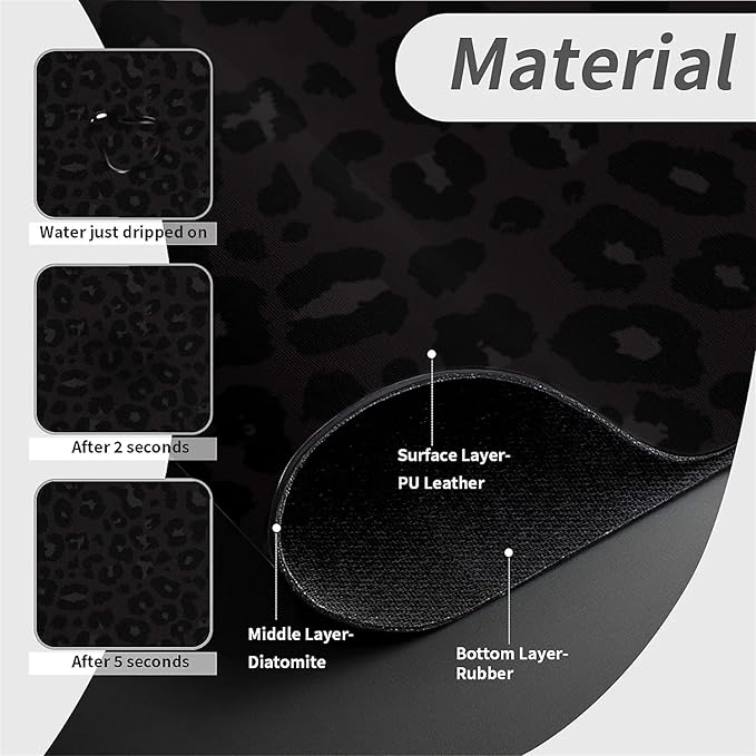 Kitchen Sink Splash Guard，Black leopard print Faucet Mat Sink Gadgets-Super Absorbent Fast Drying Mat Drip Catcher for Kitchen, Bathroom,Sink Mat, Dish Drying Mat, Bathroom(15" X 5.5" )