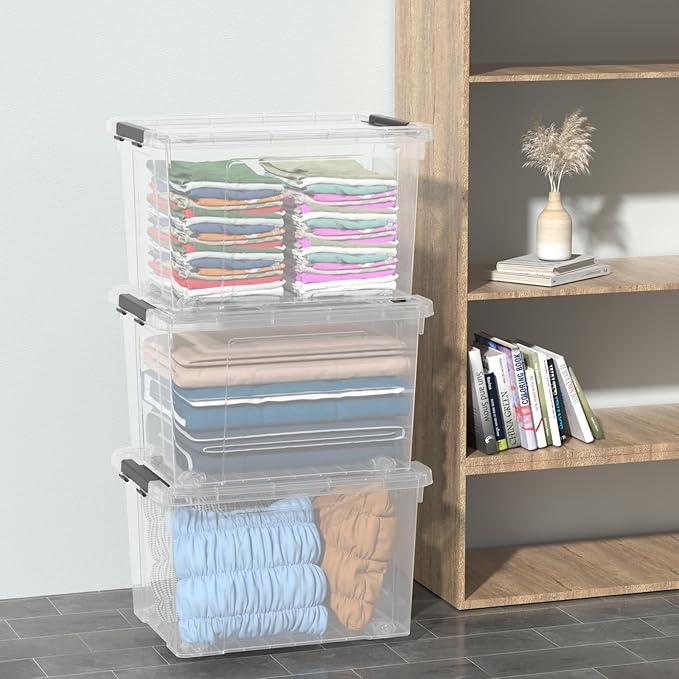 40 Quart Large Plastic Storage Bins with Lids, Clear Storage Tote with Wheels, 4 Packs