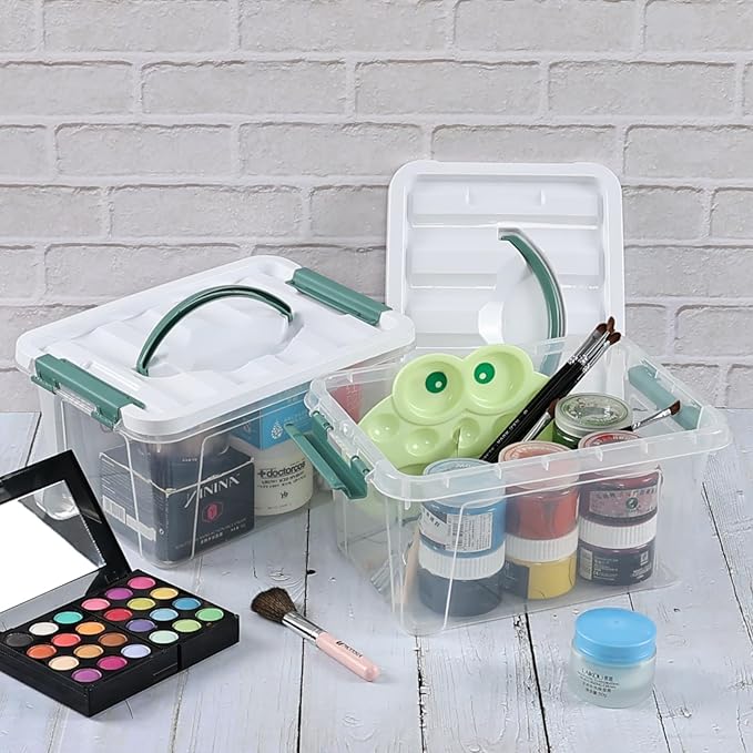 2 Pack 6 Quart Clear Container Bin with Lid, Plastic Latching Storage Tote