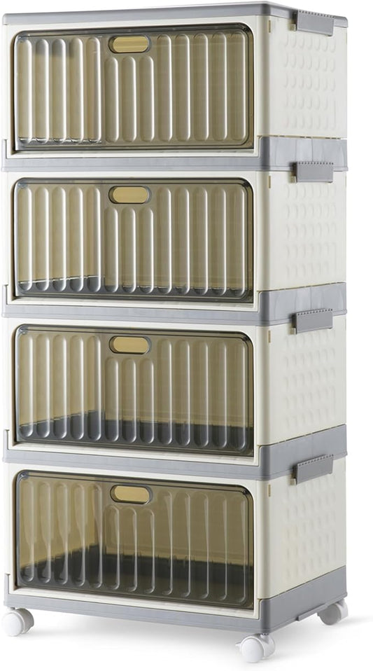 Amazon Basics 4-Tier Storage Bins with Lids, Stackable and Collapsible, 23QT per Tier
