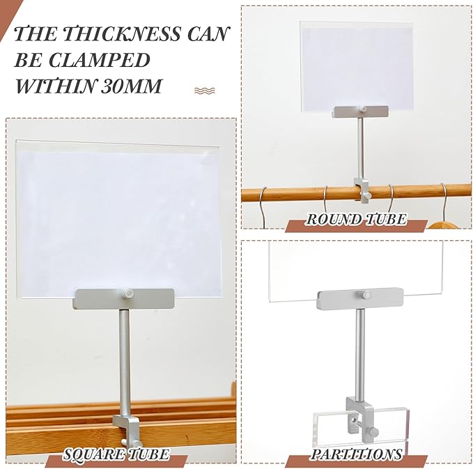 6 Set 5.5 x 7 Inch Aluminum Alloy Retail Sign Holder with Clamp Acrylic Frame Clothing Rack Clip on Sign Holder for Retail Stores Price Card Display (Black)