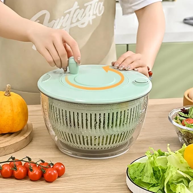 Salad Spinner large with 5-Blade Slicer, 5.3 Qt Salad Dryer for Washing, Spinning, and Draining Greens, Fruits, and Vegetables, Egg Yolk Strainer, Salad Bowl for Efficient Salad Preparation and Food