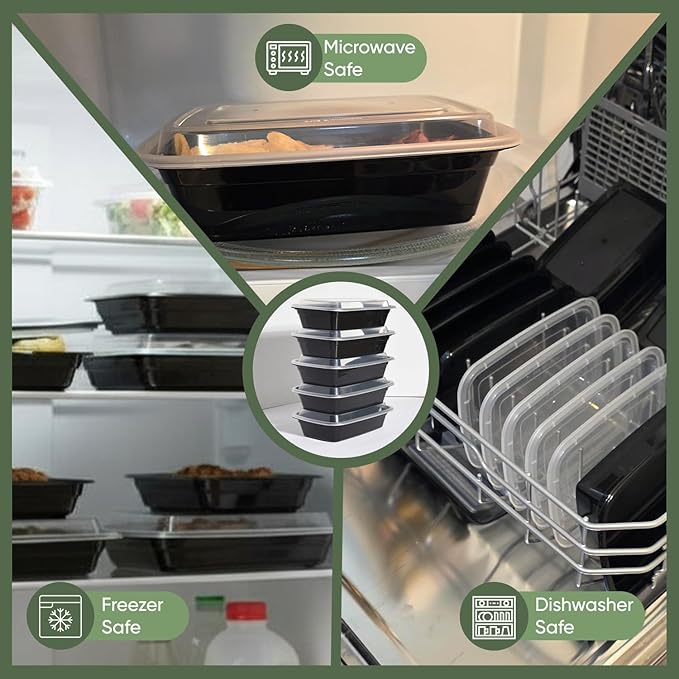 38 oz 50 Pack Meal Prep Containers BPA Free Leakproof Stackable Food Storage Containers with Lids, Microwave & Dishwasher Freezer Safe Reusable To Go Containers Bento Box Style Take Out Clear Plastic