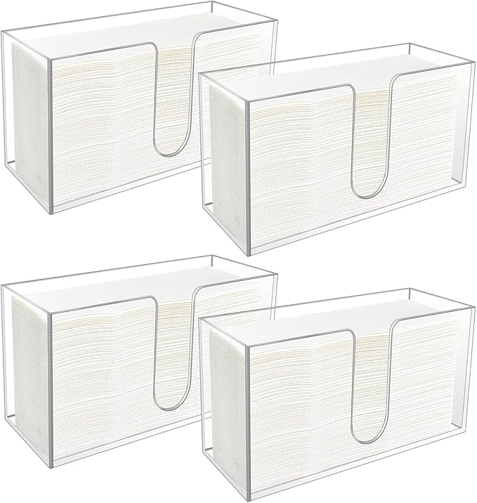 4 Pack Acrylic Paper Towel Holder, Countertop Napkin Dispenser for C-Fold, Multi-Fold & Trifold Paper Towels, 5mm Transparent Acrylic for Kitchen, Bathroom & Restaurant (4)