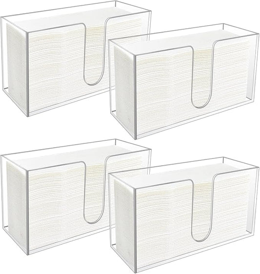 4 Pack Acrylic Paper Towel Holder, Countertop Napkin Dispenser for C-Fold, Multi-Fold & Trifold Paper Towels, 5mm Transparent Acrylic for Kitchen, Bathroom & Restaurant (4)