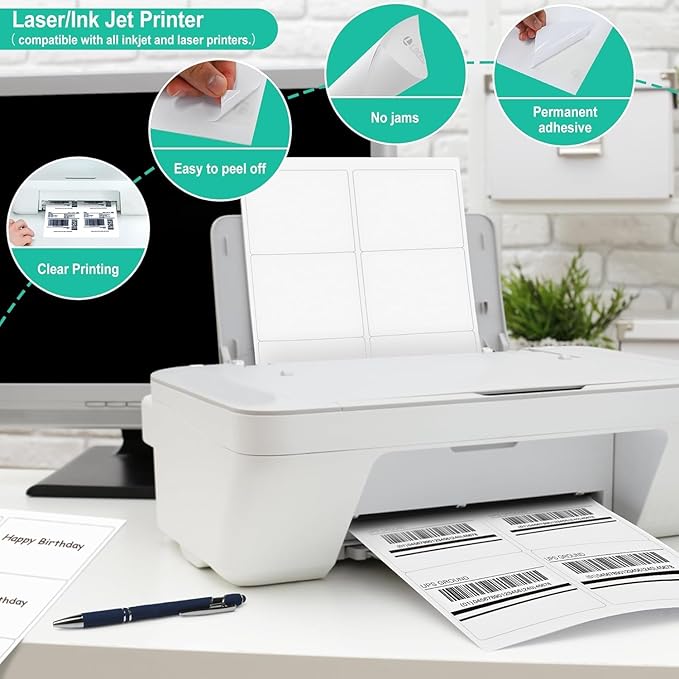 L LIKED Printable Shipping Address Labels, 500 Sheets, 3-1/3" x 4" Sticker Labels for Laser/Inkjet Printing, Matte White - 3000 PCS Labels.