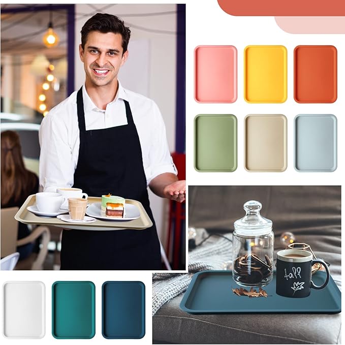Gerrii 18 Pcs Plastic Fast Food Trays Bulk Restaurant Serving Cafeteria Tray Grill School Lunch Tray Rectangular Serving Platter for Kitchen Hotel Restaurant (9 Colors,12 x 9 Inch)