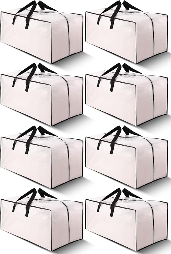 Cosy Family 8 Pack Heavy Duty Extra Large Moving Bags with Backpack Straps - Strong Handles & Zippers, Storage Totes For Space Saving, Fold Flat, Alternative to Moving Box (Set of 8, Clear)