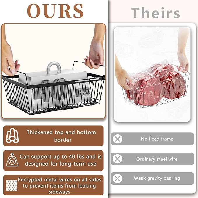 Large Freezer Organizer Bins，Upgraded Bottom Leak-Proof net，Fit 10 to 20 Cu.Ft Deep Freezer，2 Pack， Expandable Stackable Chest Freezer Organizer Bins , for Fridge, Deep Freezer, Cabinet