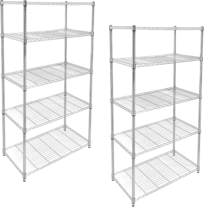YSSOA Heavy Duty 5-Shelf Storage Shelves, 1750Lb Loading Capacity, 35.43" W x 17.72" D x 70.87" H Adjustable Shelving Unit with Wheels, Chrome, 2 Pack