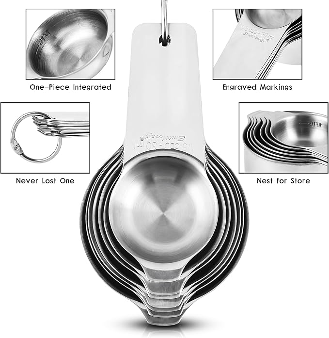 zoyizi Measuring Cups and Spoons Set 17, Metric & US 18/8 Stainless Steel Measuring Cups and Spoons Set for Baking & Kitchen, Dry & Liquid Metal Measure Cup and Long Handle Spoons for Spice Jar