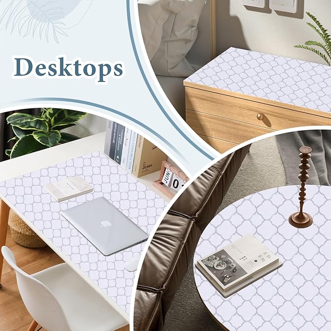 Shelf Drawer Liners for Kitchen Cabinets Non Adhesive Drawer Liner Thickened Refrigerator Liner Silver Quatrefoil Strong Non-Slip Paper for Tool Box with Knife and Tape Measure,11.8 x 236.2 Inches
