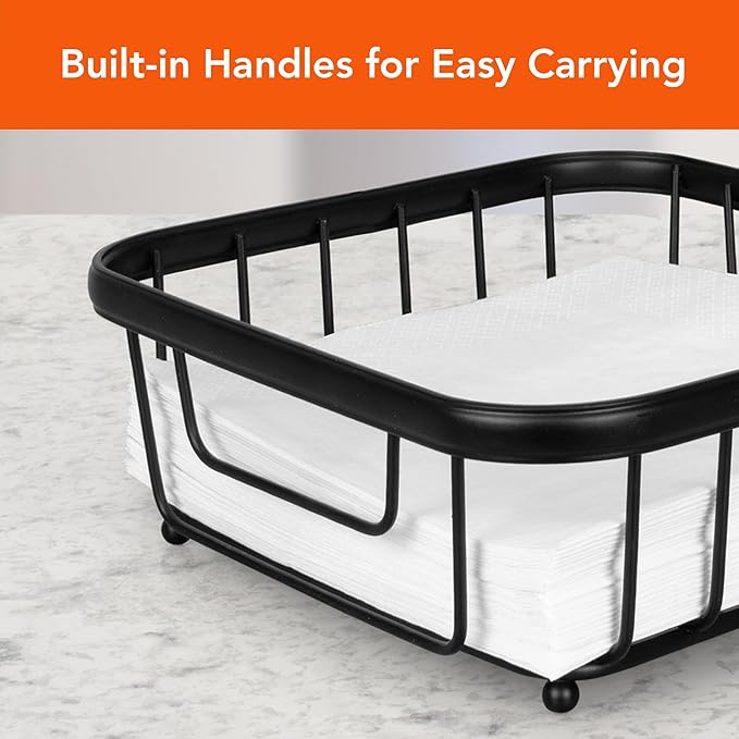 Spectrum Ashley Flat Napkin Holder Basket for Kitchen Counter & Dining Table Decor, Modern Heavy Duty Easy Access Napkin Dispenser for Cocktail Napkins, Black