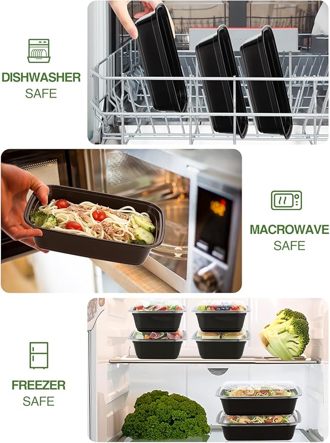 NEEBAKE 40 Sets 38oz Meal Prep Container - Reusable Plastic Food Storage Containers with Lids, Fits Microwave, Freezer and Dishwasher Safe
