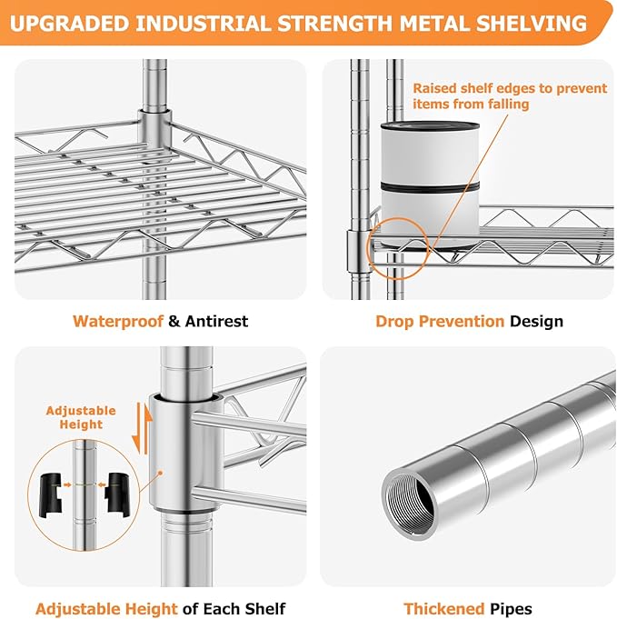 Storage Shelves,21.3"W*11.8"D*58.5"H Kitchen Wire Shelving Unit Loads 550LBS,5-tier Adjustable Metal Utility Shelf,Garage Shelves,Home Storage Rack for Kitchen,Laundry,Pantry and Closet,Chrome