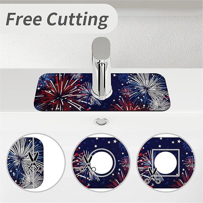 Kitchen Sink Splash Guard，Fireworks Faucet Mat Sink Gadgets-Super Absorbent Fast Drying Mat Drip Catcher for Kitchen, Bathroom,Sink Mat, Dish Drying Mat, Bathroom(15" X 5.5" )