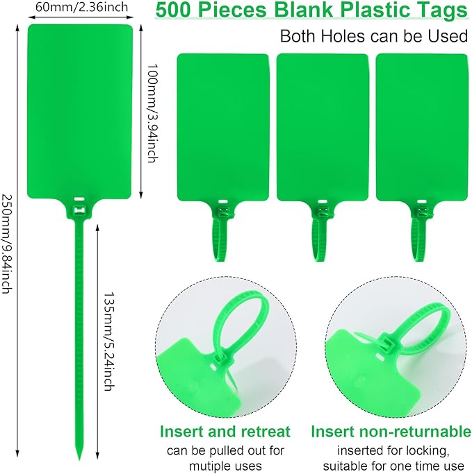 Chunful 500 Pcs Blank Plastic Tags Shipping Tags 3.94"x 2.36" Waterproof Sealing Shipping Labels Bulk Writable Hanging Tag Ties Sealing Strap Reusable Mark Labels for Keys Luggage Logistic (Green)
