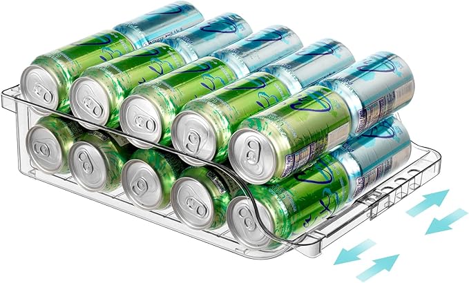 Refrigerator Organizers and Storage Width Adjustable Can Organizer for Refrigerator Expandable Soda Can Dispenser for Beer Seltzer Soda Pop Can Soda Organizer for Fridge Kitchen Pantry Clear