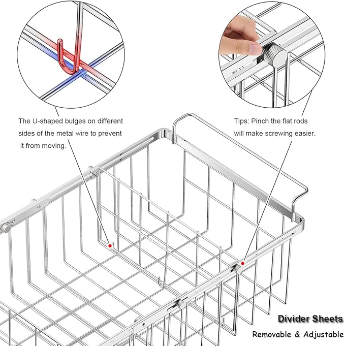 Large Freezer Baskets for Chest Freezer with Dividers, Deep Freezer Organizer Bins Expandable 15.5"~24.5", Hanging Storage Container Baskets for Chest Freezer Sort Frozen Meats