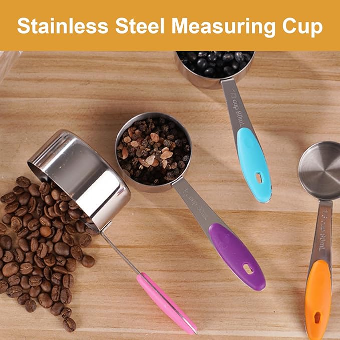 9-Piece Measuring Set, Stainless Steel Cups and Spoons with Handles,Large and small combinations with multiple sizes