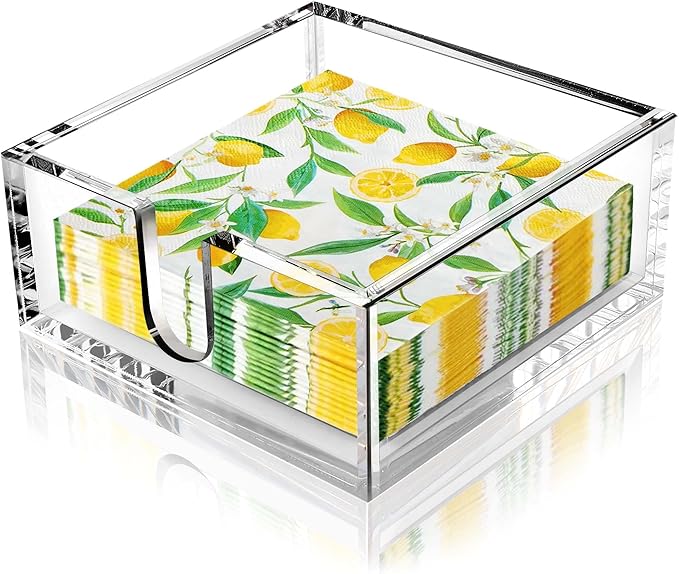 LotFancy Napkin Holder, Acrylic Cocktail Napkin Holder for 5 x 5 inch Napkin, Clear Paper Holder for Table, Kitchen, Bar, Party, Square Tissue Dispenser, Napkin Caddy for Bathroom