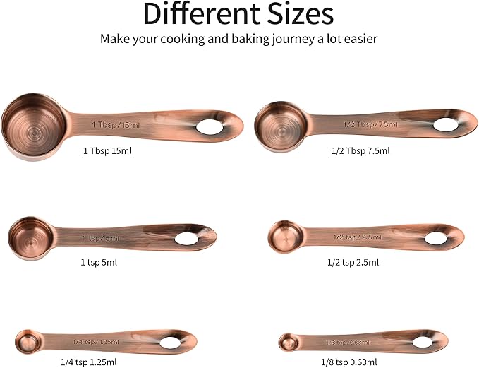 Viwehots Measuring Cups and Spoons Set, Copper Measuring Cups and Spoons Set for Kitchen & Baking, Stainless Steel 5 Measure Cups & 6 Spoons for Drying&Liquid, US & Metric Measuing Tool
