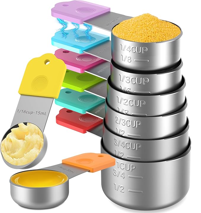 Minteem Magnetic Measuring Cups, 8 Stainless Steel Nesting Measuring Cup Set for Measuring Dry or Liquid Ingredients
