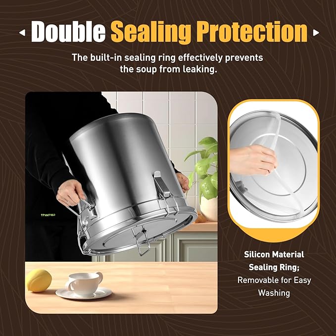 Stainless Steel Airtight Canister for Kitchen, 33L/8.7Gal Metal Food Storage Container Flour Bucket with Lid & Clamps, Bean Rice Cereal Canister Holder for Kitchen Restaurant, D15*H14.2in