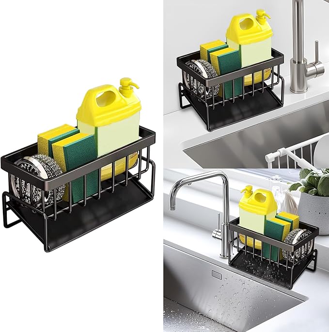 kitchen sink caddy, dish sink sponge holder (Without rod-black)
