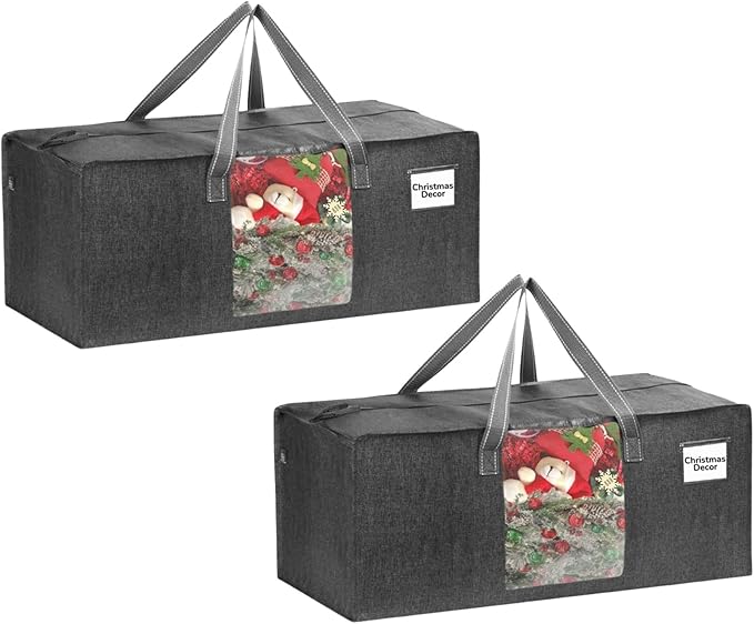 VENO 2 Pack Heavy Duty Moving Bags, Christmas Storage Bins with Lids, Transparent Window Design, Alternative to Moving Boxes, Storage Bags for Clothes, Blankets, Comforters, Pillows (Gray, 2 Pack)