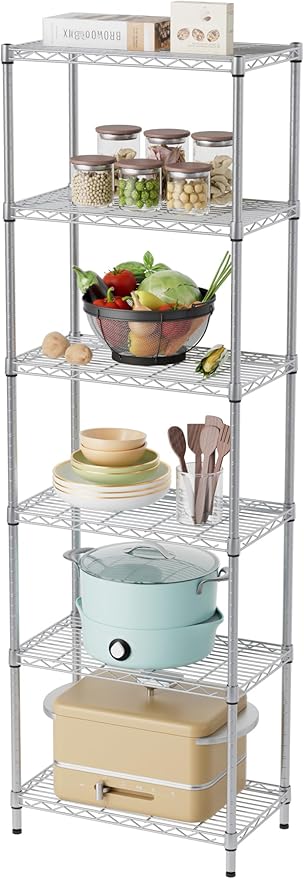 SINGAYE 6 Shelf Wire Shelving Unit Adjustable Metal Shelves Standing Bathroom Organizers and Storage Wire Closet Metal Pantry Kitchen 12" DX22 W 69.5" H Gray