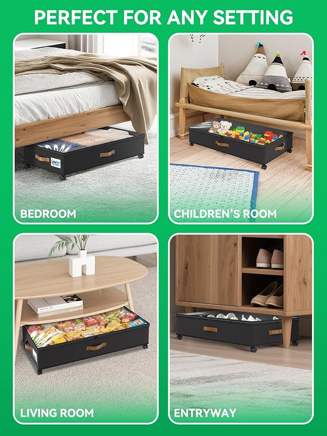 2Pack Under Bed Storage with Wheels, Under Bed Shoe Storage Containers, Clothes Organizer & Bedroom Furniture Organizers,Foldable Home Storage Bins for Bedroom Organization - Classic