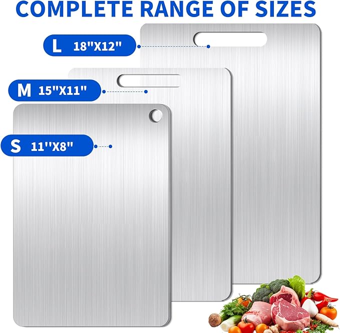 Titanium Cutting Board Set of 1, 11 * 8inches,Titanium Cutting Boards for Kitchen, Food Grade Metal Double Sided Chopping Boards for Kitchen Counter Meat Vegetable Fruit Outdoor Camping