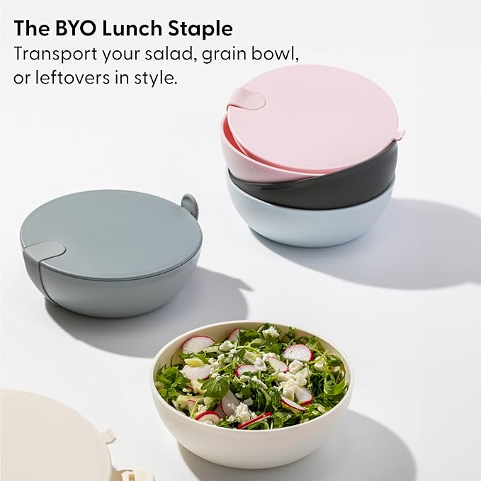 W&P Porter Plastic Bowl Lunch Container w/ Protective Non-slip Exterior, Mint 1 Liter | Lid & Snap-tight Silicone Strap | Food Storage, Bento Box, Meal Prep | BPA-Free Plastic