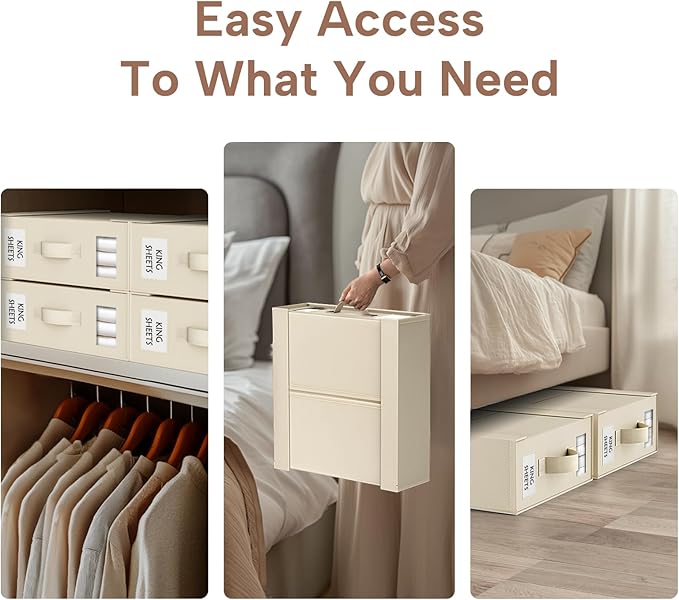 Criusia Bed Sheet Organizers and Storage, 6 Pack Foldable Linen Closet Organizer Box – Bedding Holder for Sheet Set (King/Queen Sizes), Duvet Covers, Blankets (Beige)