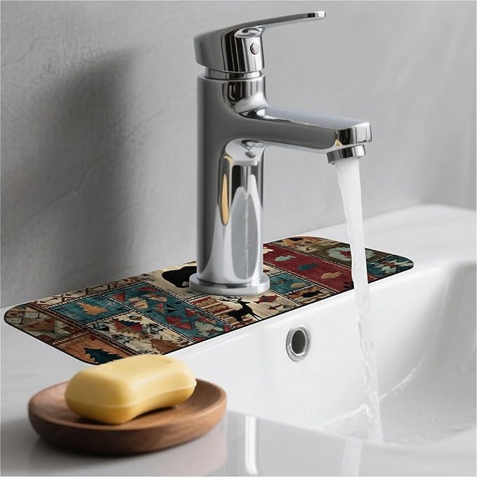 Kitchen Sink Splash Guard，American tribes Faucet Mat Sink Gadgets-Super Absorbent Fast Drying Mat Drip Catcher for Kitchen, Bathroom,Sink Mat, Dish Drying Mat, Bathroom(15" X 5.5" )