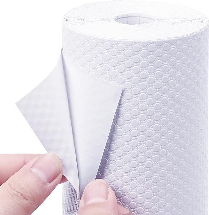 Self-Adhesive White Cabinet Shelf Liner: Peel and Stick Non-Slip Contact Paper 17.7" W x 290" L - Waterproof Easy to Cut Drawer Liners for Pantry Cupboard