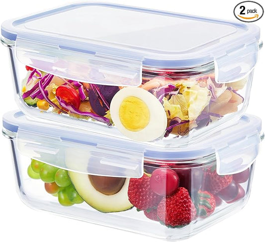 2 Set 8 Cup Large Glass Storage Containers Airtight 63 oz Food Bento Boxes Sets with Lids Kitchen Storage Containers Glass Cookie