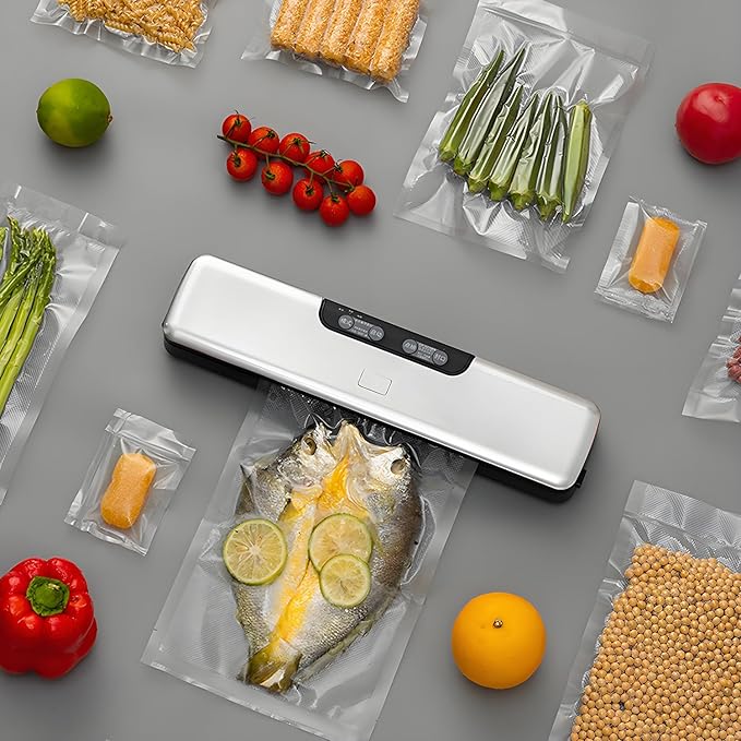 Food Saver Vacuum Sealer Machine -100 Times Consecutive Works | 5mm Sealing Wire | 5 Food Modes | Compact Design Dry&Moist Multi-Functional Storage with 10 Vacuum Seal Bags