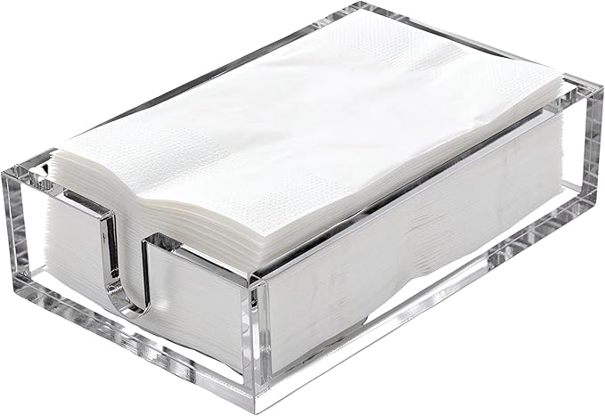 Luxury Clear Acrylic Napkin & Guest Towel Holder for Bathroom, Kitchen and Dining Table