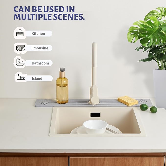 Stone Faucet Mat for Kitchen Sink，Super Absorbent Diatomite Fast Drying Stone and Bathroom Stone Tray for Counter Quick Drying Splash Guard,Prevents Moisture Buildup Sink(Grey,23.6" x 3.9")