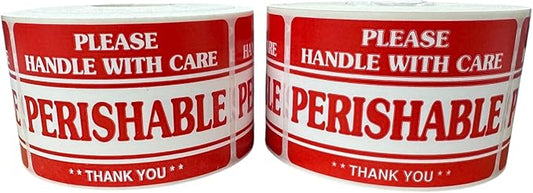 2x3 Perishable Handle with Care Thank You Labels Food Packaging Shipping Adhesive Stickers (2) Rolls of 500 EA, 1000 Labels Total